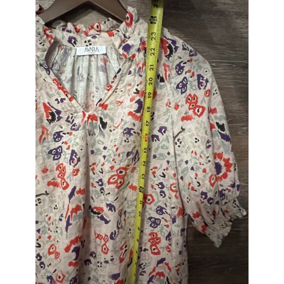 Avara top floral Puff short sleeves size XS Cotton V neck classic - Picture 6 of 9